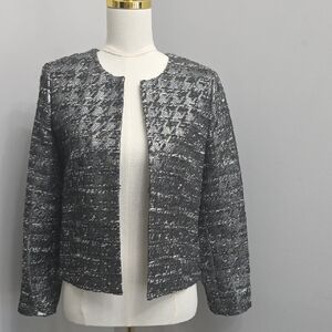 Vintage J. Crew Phoebe Metallic Houndstooth Cropped Open Front Jacket